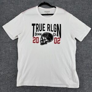 True Religion Skull Graphic T Shirt Y2K Streetwear White XXL Men World Tour